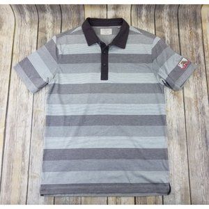 Linksoul Polo‎ Shirt Mens Size L Gray Striped Laguna Beach Short Sleeves Rugby